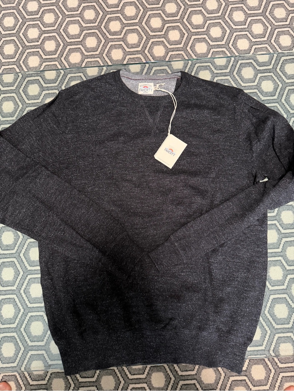 Faherty Men's Dark Charcoal Heather Crewneck Sweater